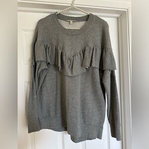 Express Gray Crew Neck with Ruffle Detail Sweatshirt Size Small